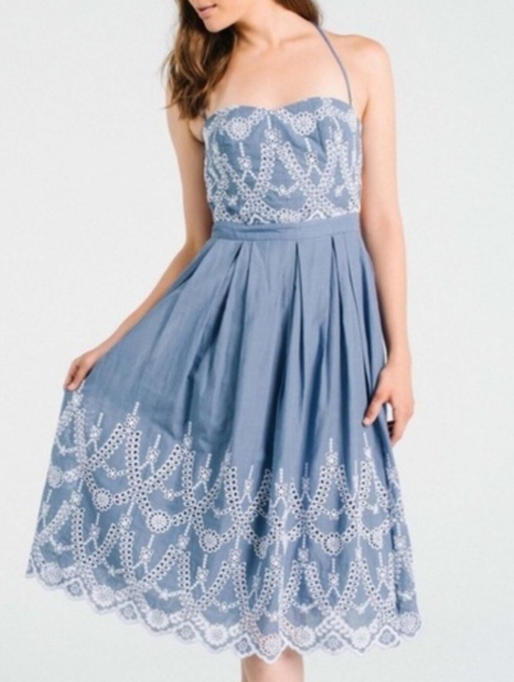 Kendall & Kylie Powder Blue Strapless Eyelet Midi Dress